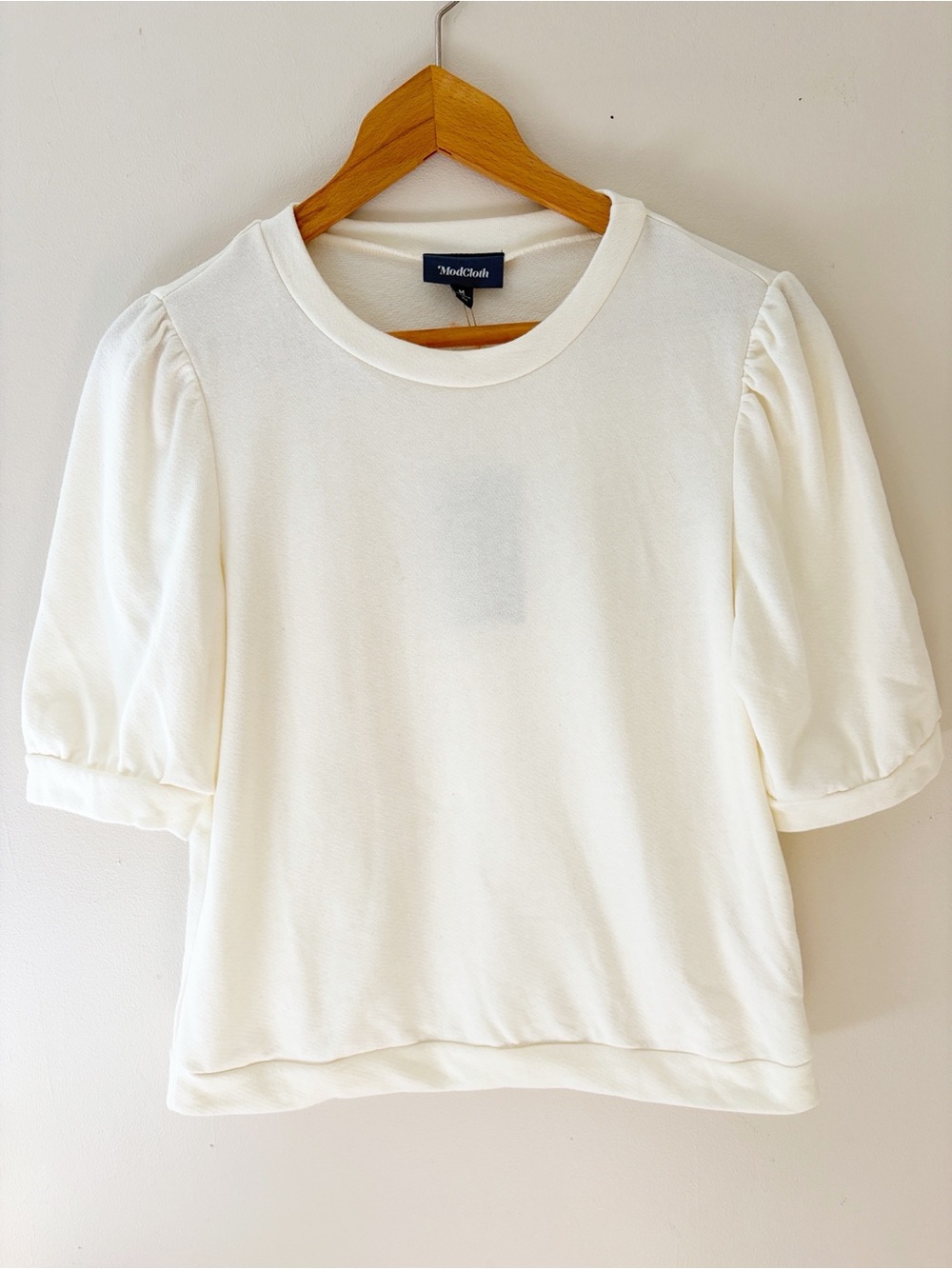Mod cloth cream Puff Sleeve Crewneck Top